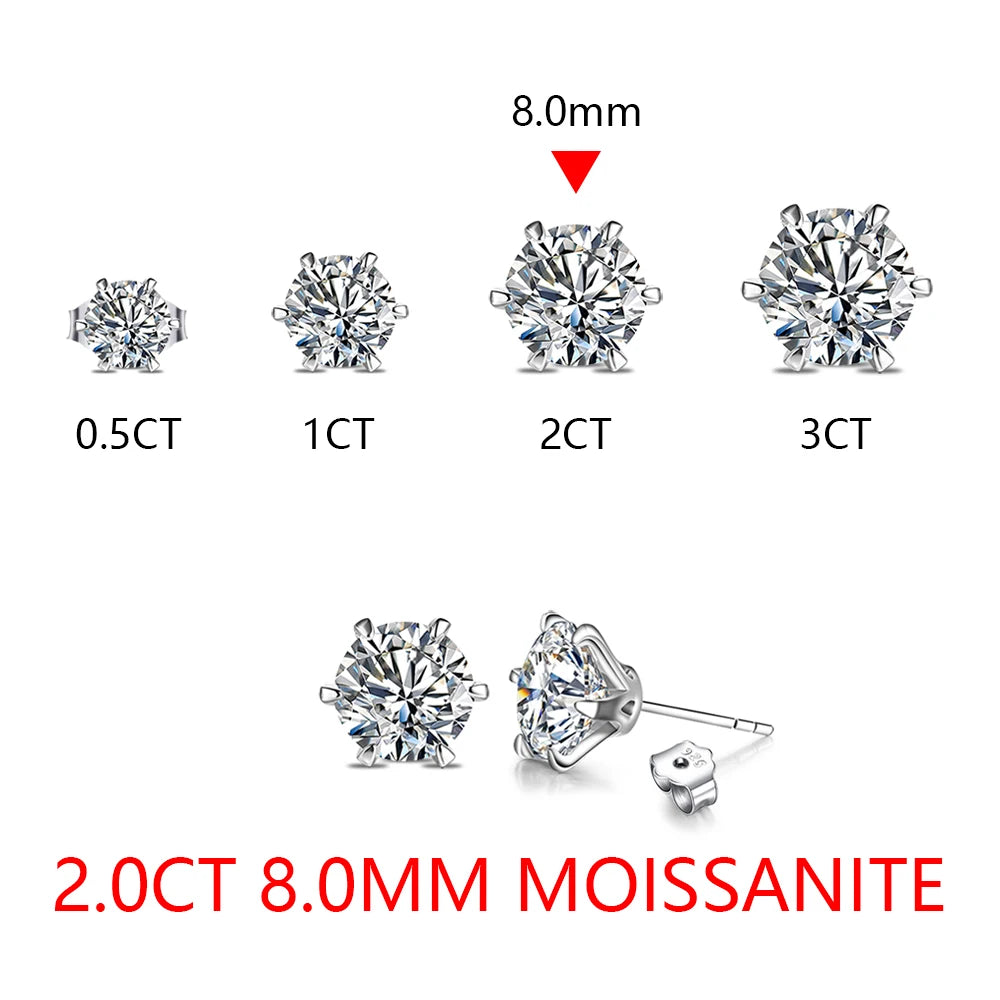 New Arrival 2.0 Carat Moissanite Gemstone Stud Earrings for Women Solid 925 Sterling Silver D color Solitaire Fine Jewelry