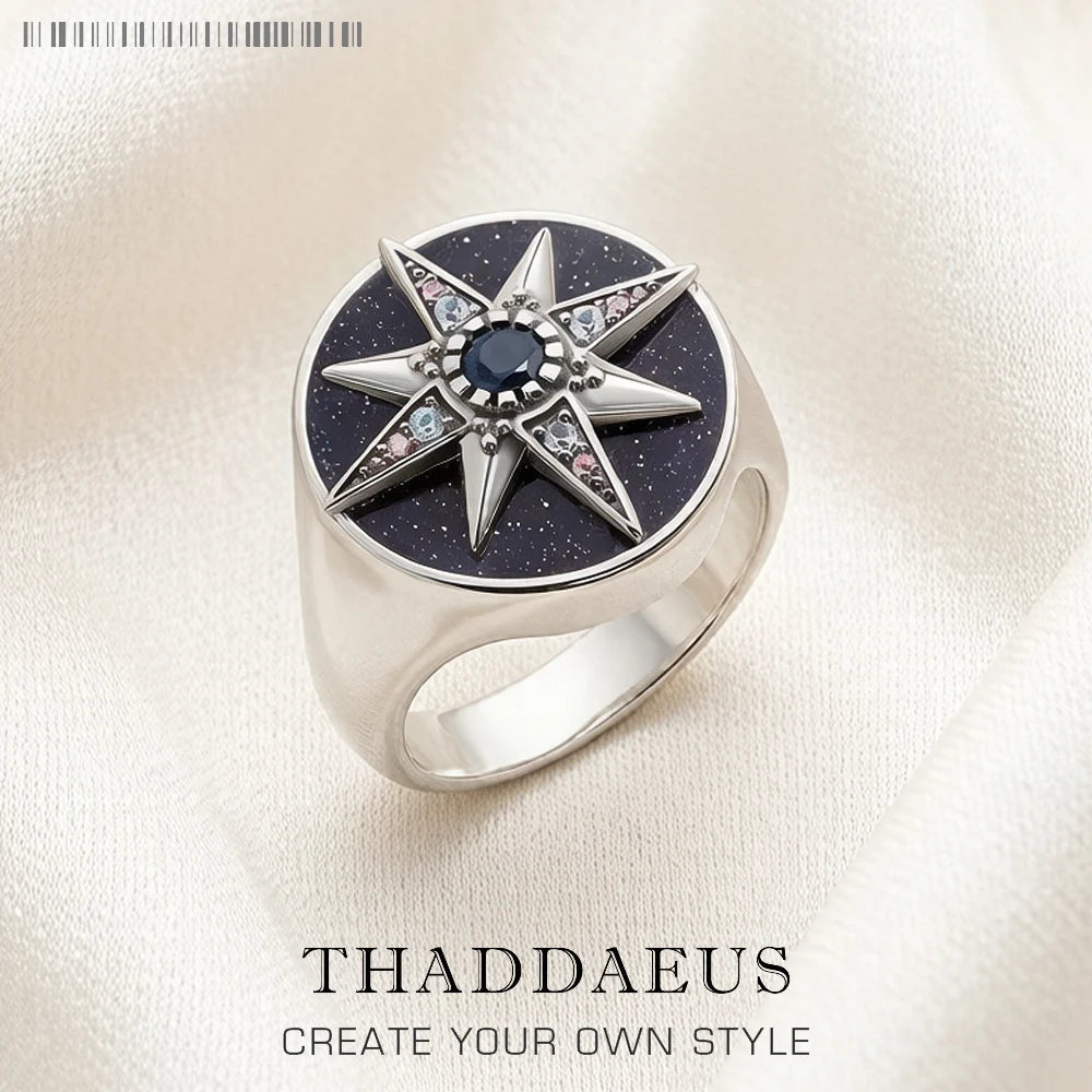 Golden Royalty Star With Stones Ring Europe Fine Jewerly For Women Autumn Lucky Gift In 925 Sterling Silver