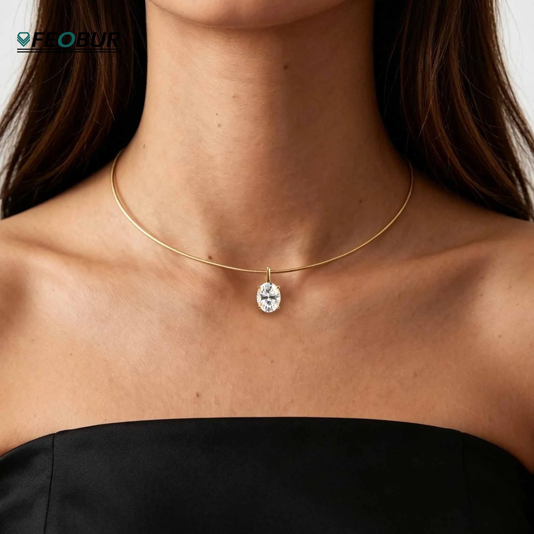 FEOBUR 3CT Oval Cut Moissanite Pendants Choker Necklace 925 Sterling Silver Solitaire Diamond Collar Chain Women Jewelry Gift