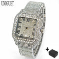 Hot Luxury Jewelry Watch For Women's UNIGUET Fashion Small Pink Dial Hip Hop Iced Diamond Quartz Wristwatch Small Size For Women