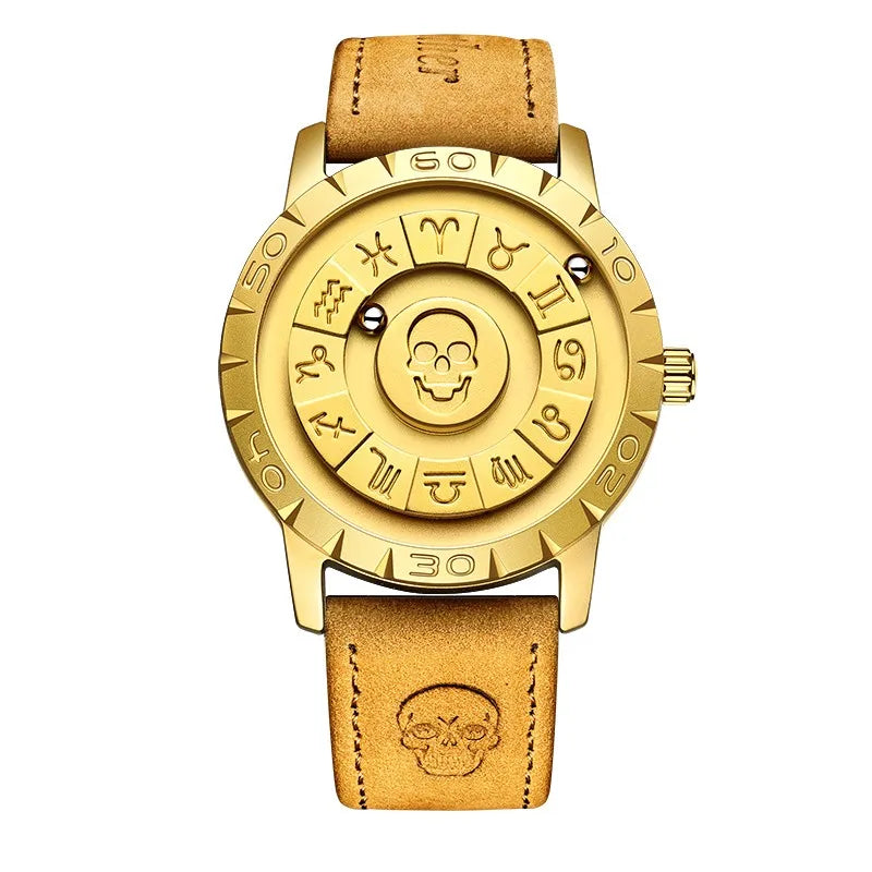 FOXOBOX New Original Luxury Skull Scrolling Pointer Magnetic Force Watch Men Military Sport Waterproof Quartz Wristwatch Clock