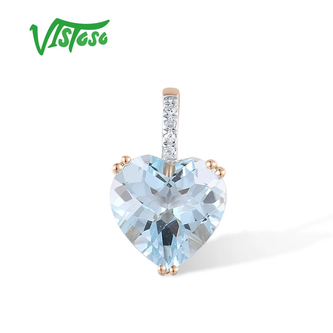 VISTOSO Genuine 14K 585 Rose/White/Yellow Gold Pendant For Women Radiant Sky Blue Topaz/Garnet/Smoky Quartz Diamond Fine Jewelry