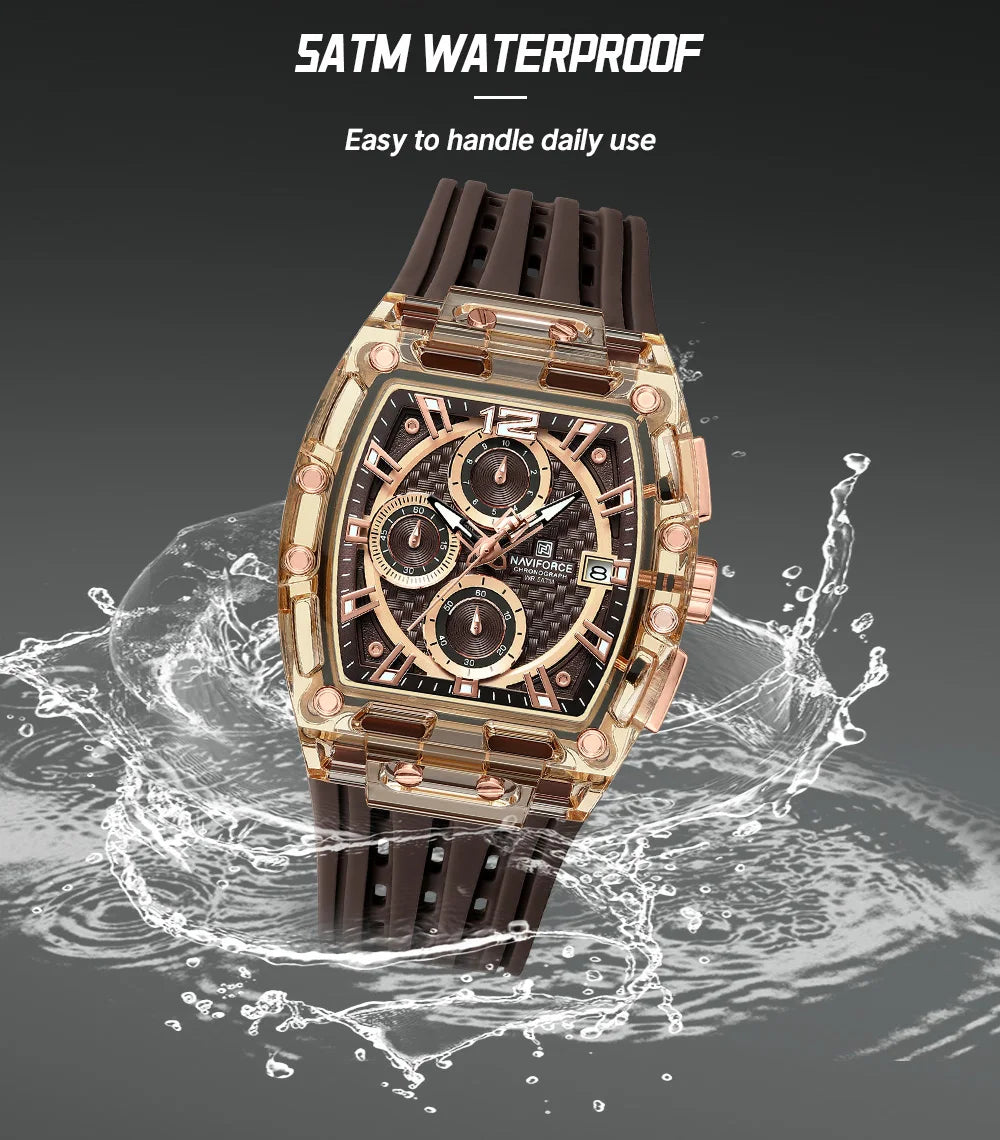 High Quality NAVIFORCE Watches for Man Silica Strap 50M Waterproof Sport Male Clock Casual Quartz Date Display Men's Chronograph