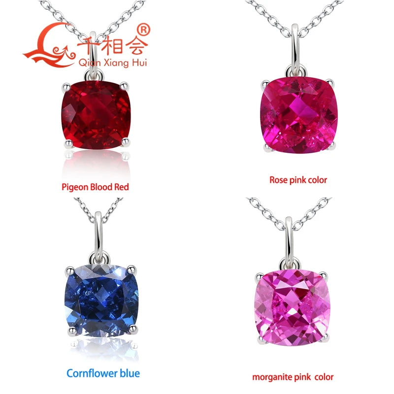 925 Silver 4ct 9*9mm Cushion Royal Blue/Cornflower Sapphire Pigeon Blood Red Ruby Inclusions Stone Jewelry for Pendant Necklace