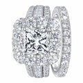 Newshe 2Pcs 925 Silver Wedding Rings Set for Women Halo Princess Cut White Cubic Zircon Vintage Luxury Jewelry Engagement Ring