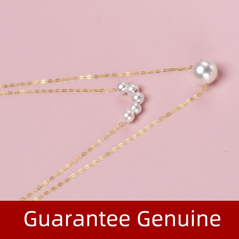 NYMPH Real 18K Gold Akoya Pearl Necklace Au750 Fine Jewelry White Round Aniversary Gift For Women Double Layer X529