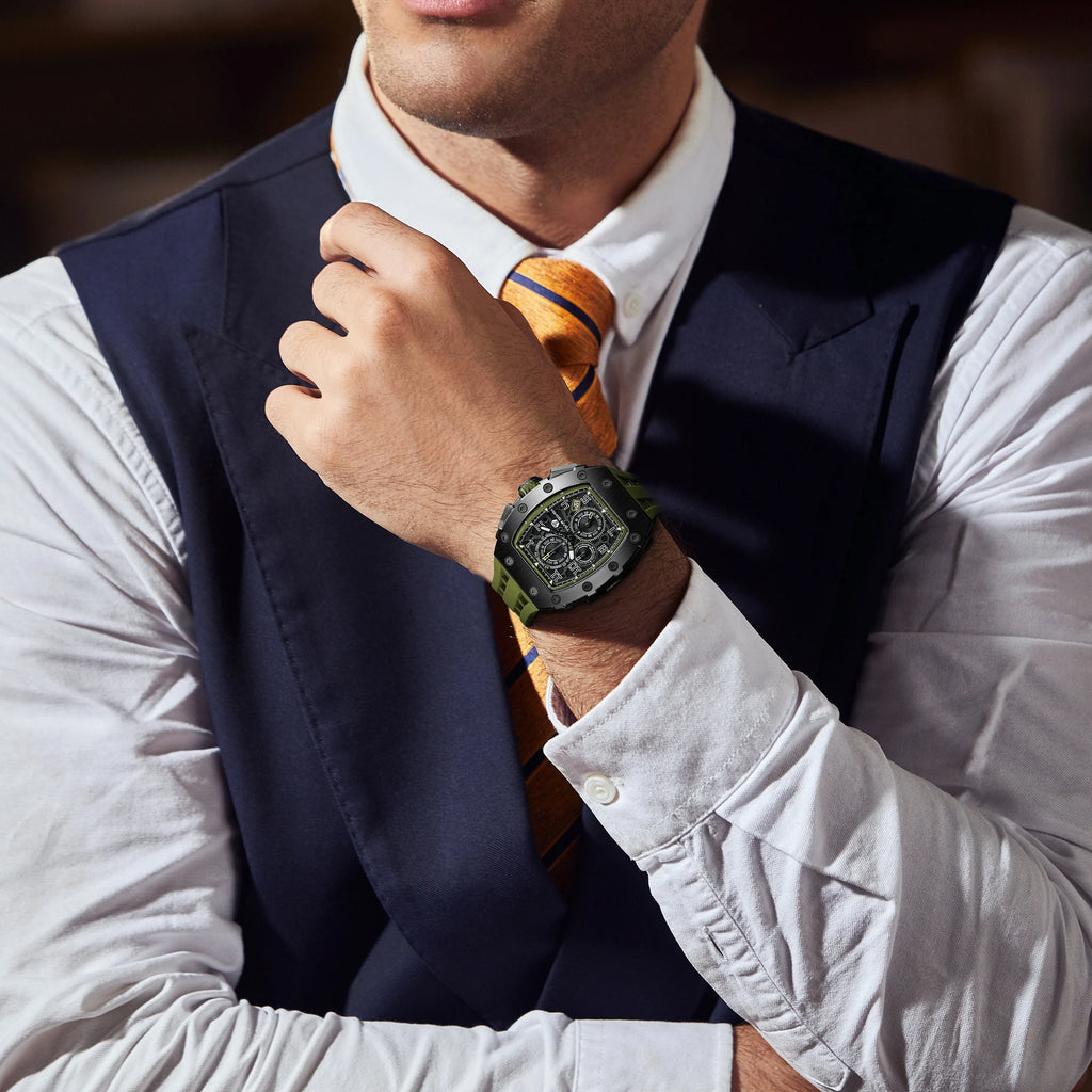 TSAR BOMBA Luxury Tonneau Quartz Watch for Men Japanese Movement, Stainless Steel Case,  Elegant Dress Wristwatch
