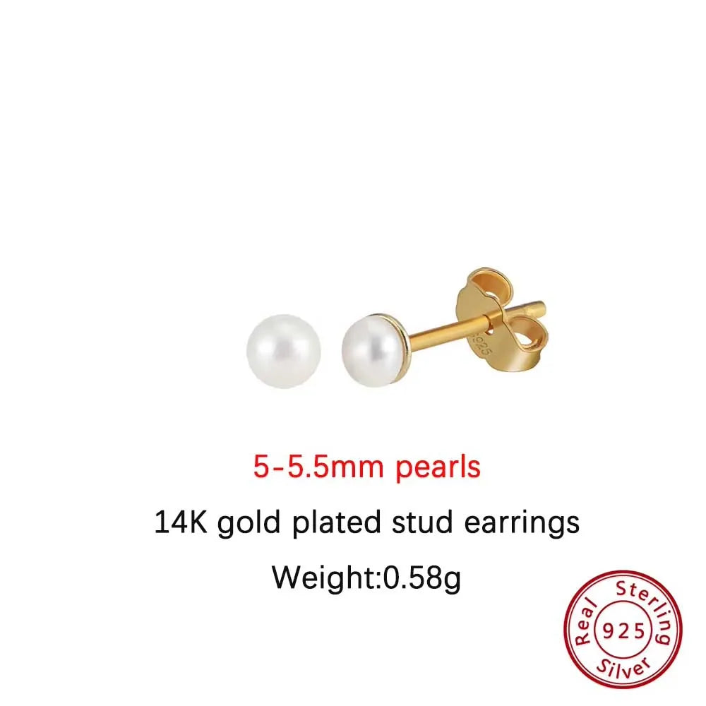 ORSA JEWELS Minimalism 1 pair Freshwater Pearl Ear Stud Real Pearls Stud Earrings 925 Silver Round Natural Pearl Ear Stud GPE104