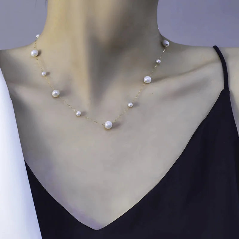 NYMPH Solid 18K Gold Natural Pearl Necklace Au750 Fine Jewelry Chocker  Round Aniversary Gift For Women White X536