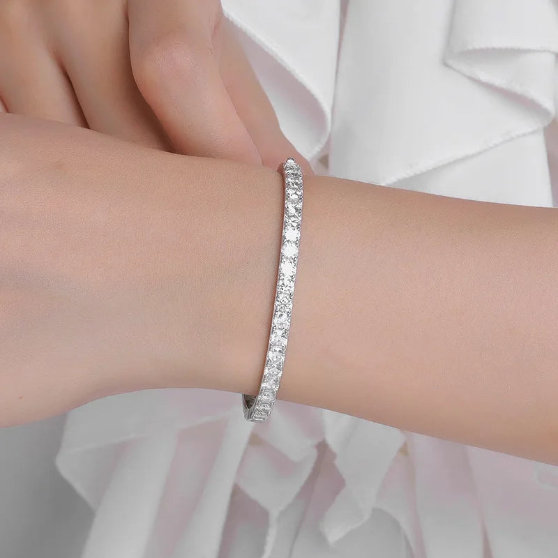EWYA Real GRA Certified D Color 4mm 0.3CT Full Moissanite Bangle Bracelet for Woman Party S925 Sterling Silver Diamond Bracelets