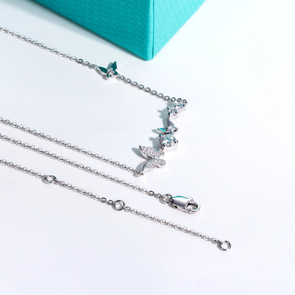 AnuJewel 0.5cttw D Color Moissanite Butterfly Pendant 40+5cm Necklace 925 Sterling Silver Clavicle Chain Gifts for Women Jewelry