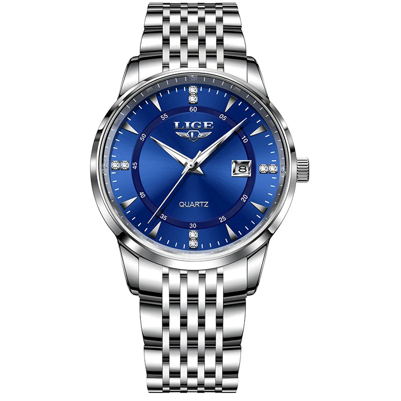 LIGE Luxury Quartz Wristwatches Mens Watch Stainless Steel Watches Luminous Date Waterproof Outdoor Diving Sports Watch reloj