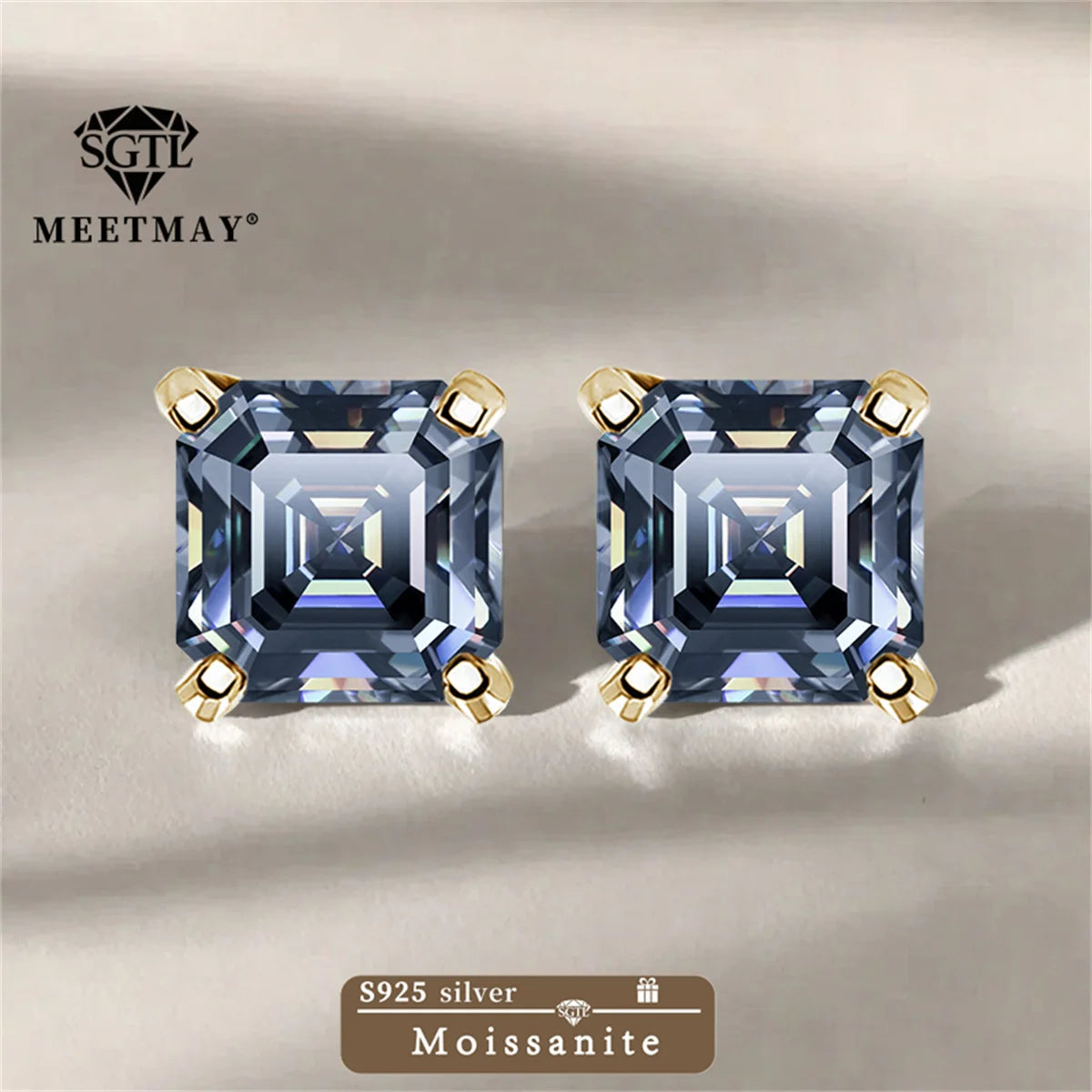 GRA Certified S925 sterling silver four-prong stud earrings Asscher Cut Moissanite earrings for women fine jewelry Free gift box