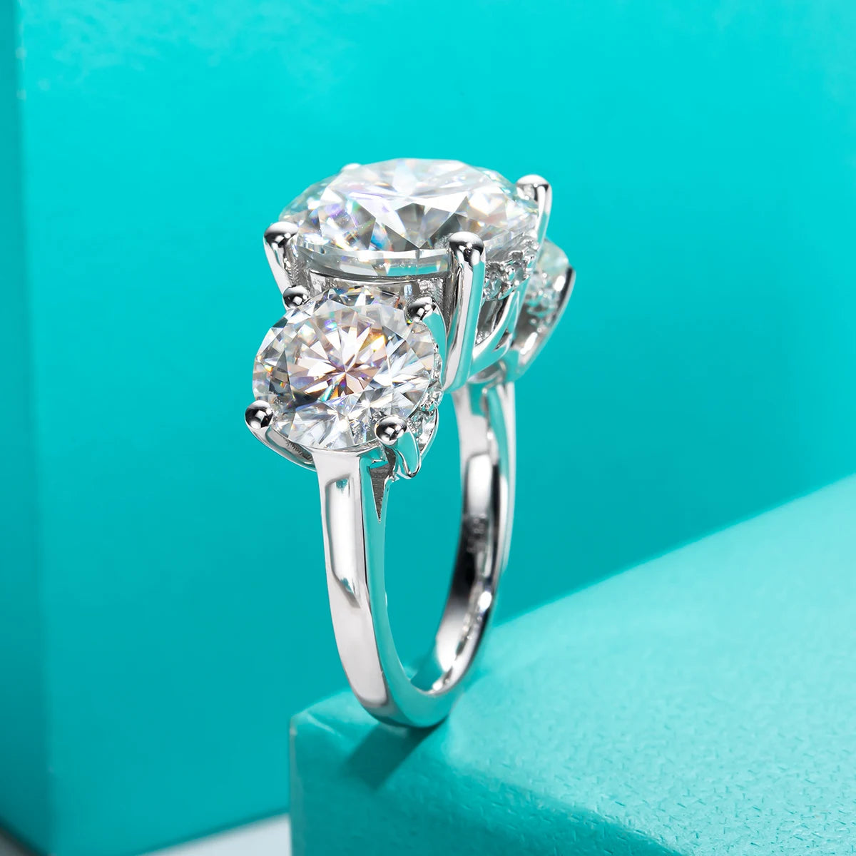 AnuJewel 11cttw D Color Moissanite Diamond Luxurious Engagement 925 Sterling Silver Ring For Women 3 Stone Ring Customs Jewelry
