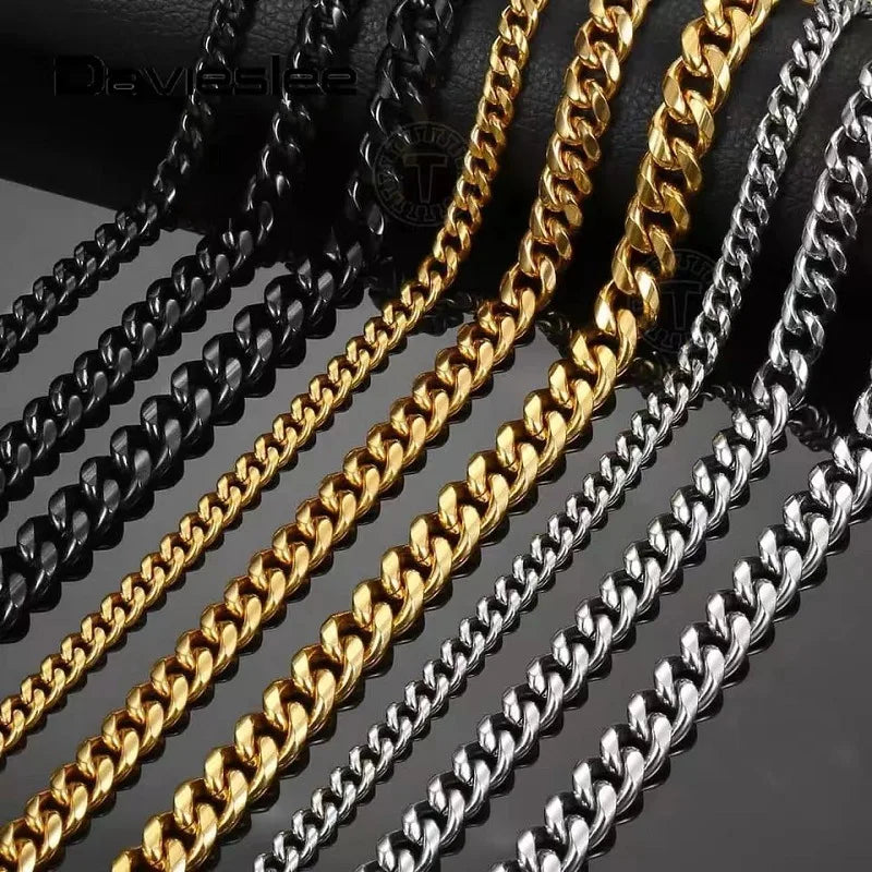 Curb Cuban Chain Necklace for Men Women Punk Stainless Steel Curb Link Chain Choker Necklace 3mm/5mm/7mm/9mm/11mm