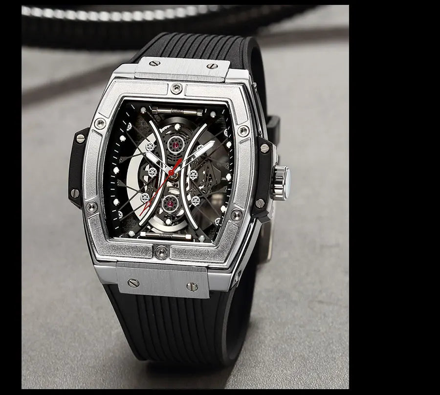 MEGIR & RUIMAS Military Sport Watch for Men Fashion Silicone Strap Analog Quartz Wristwatch with Luminous Hands Tonneau Dial 334