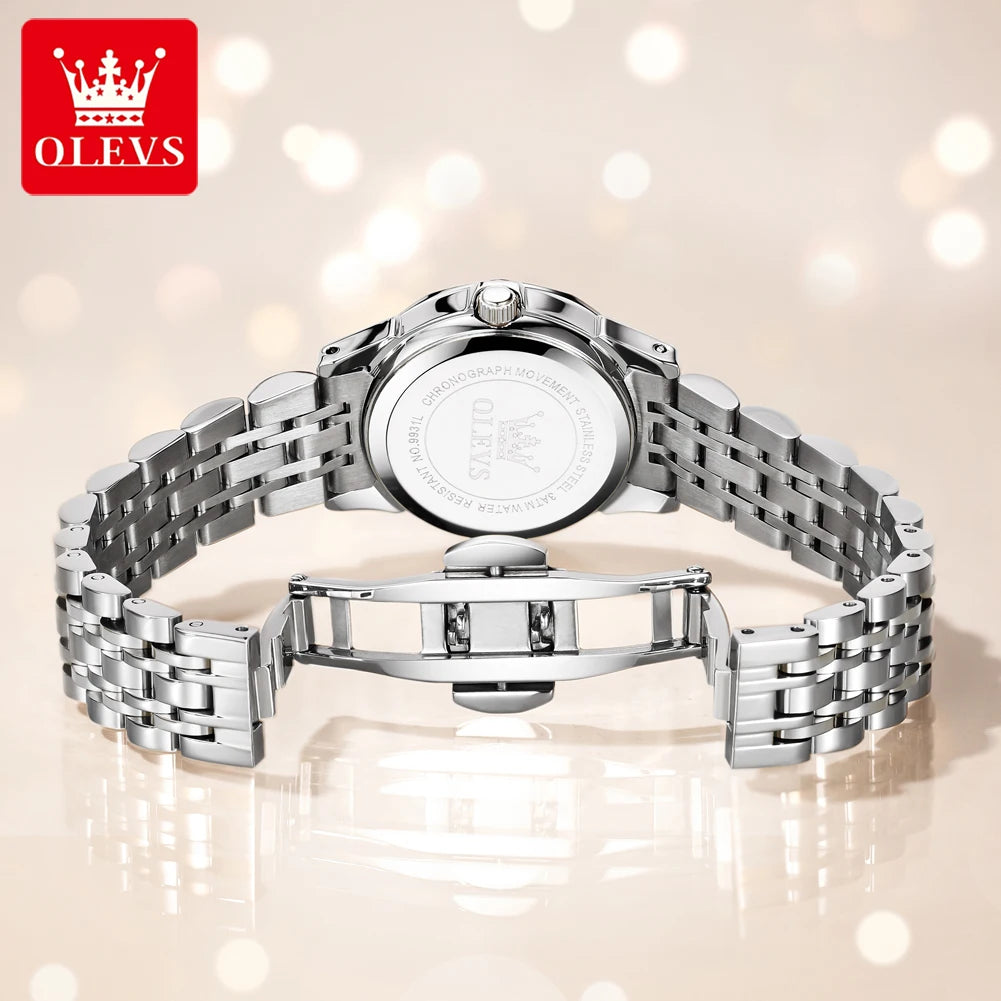 OLEVS Women Watches Elegant Luxury Stainless Steel Strap Original Quartz Wristwatch for Man Waterproof Luminous Date Trend Dress