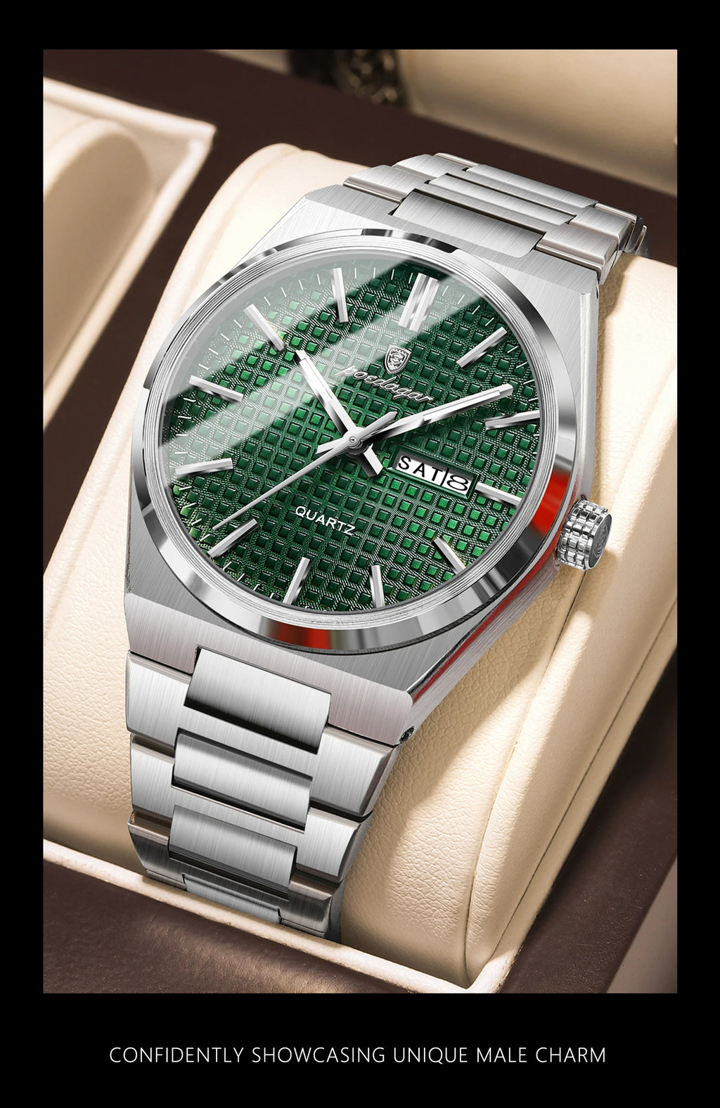 POEDAGAR Top Original Quartz Men Clock Waterproof Luminous Stainless Steel Man Wristwatch Date Week Business Men's Watches Reloj