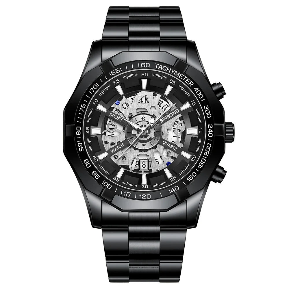 UTHAI Men Watch Light Luxury Brand Business Hollow Luminous Waterproof Stainless Steel Metal Strap Male fashion Quartz Watches