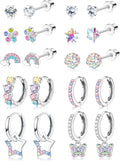 Bobisty 10Paris Earrings Stainless Steel Screw Back Earrings Set For Sensitive Ears Cute Pink Zircon Earrings Hypoallergenic