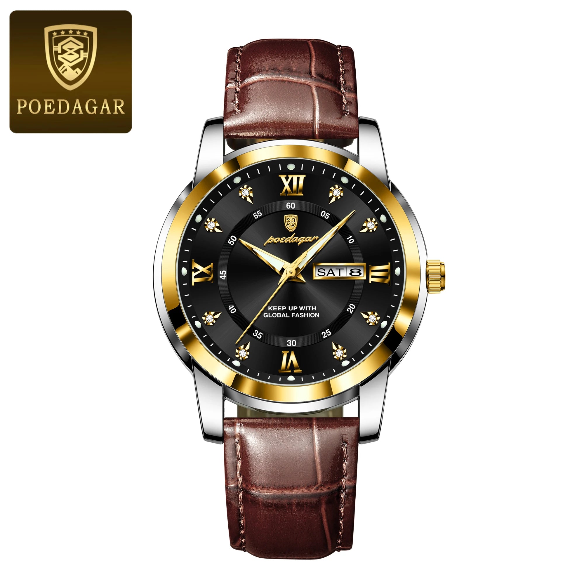 POEDAGAR Top Luxury Man Watch Date Week Waterproof Luminous Leather Men Wristwatch Casual Male Clock Sports Men's Quartz Watches