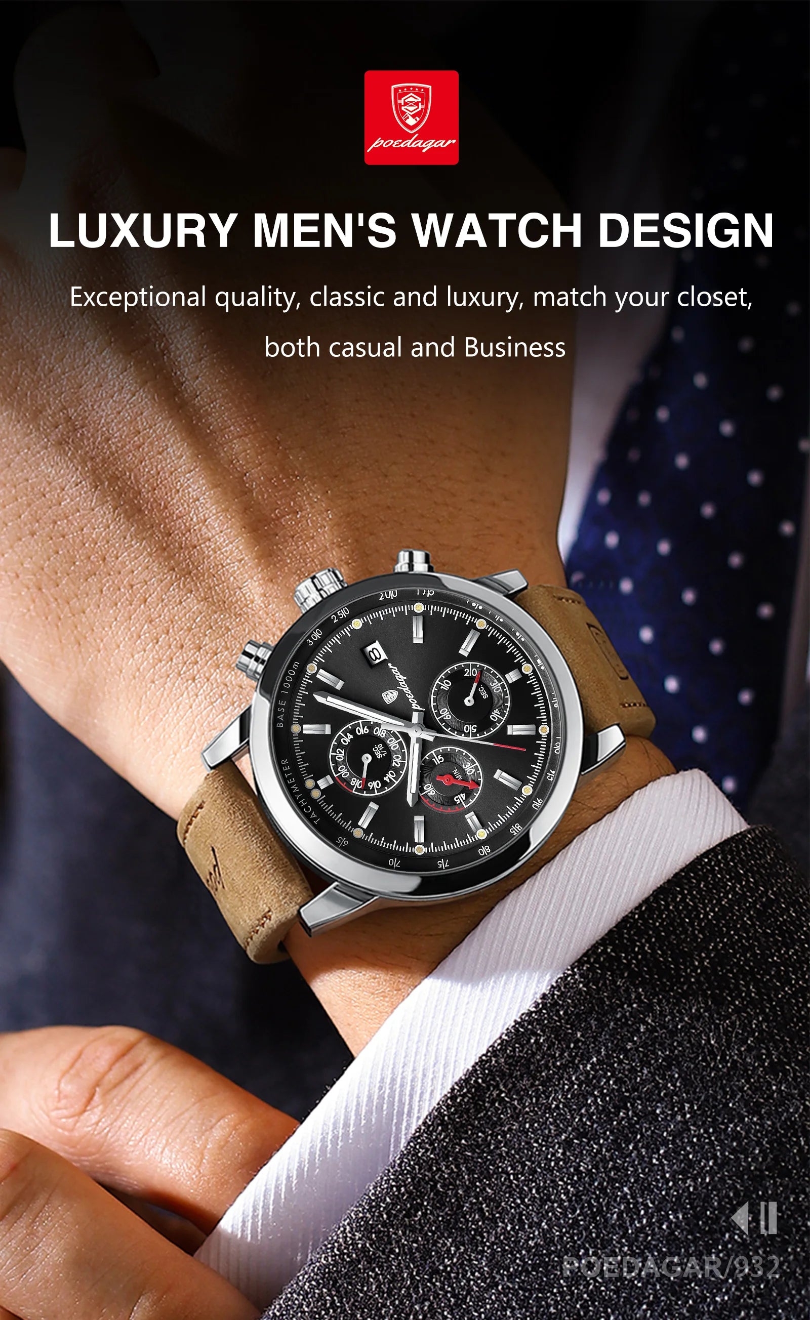 POEDAGAR Luxury Trendy Man Watch Date Waterproof Luminous Chronograph Men Watch Sports Male Stylish Leather Men's Quartz Watches