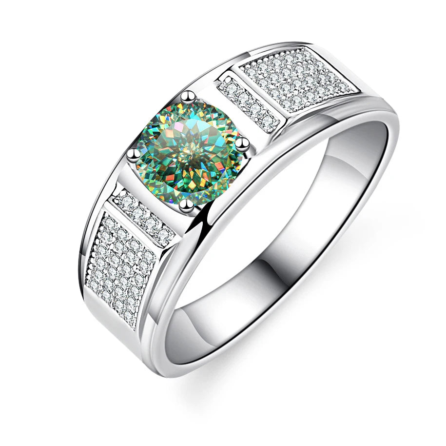 Real 1.0 Carat Moissanite Ring For Men Pure Solid 18K White Gold Rings D Color Diamond Engagement Wedding Ring Jewelry Gift