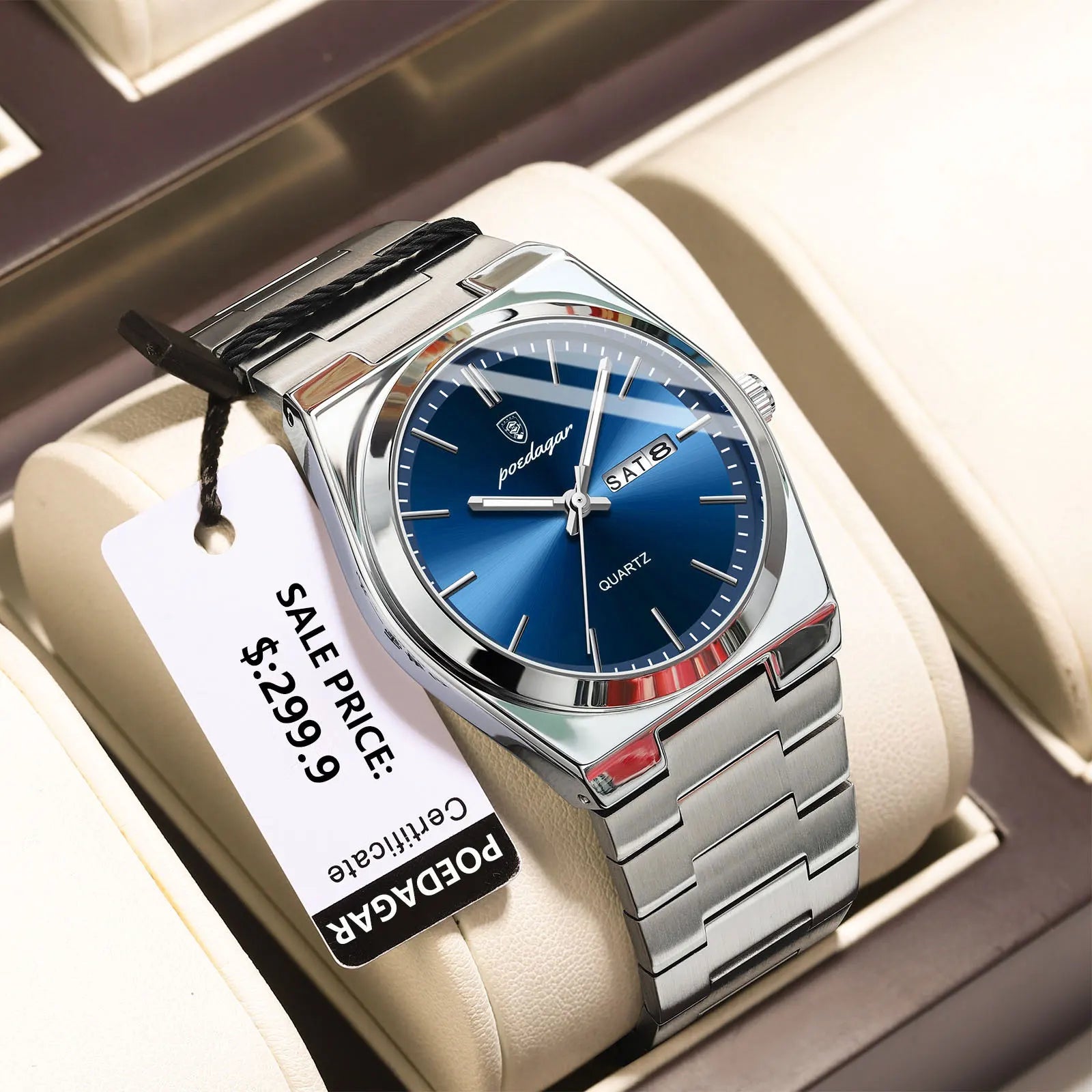POEDAGAR Luxury Business Men's Wristwatch Stainless Steel Waterproof Luminous Man Watch Date Week Fashion Quartz Watches For Men