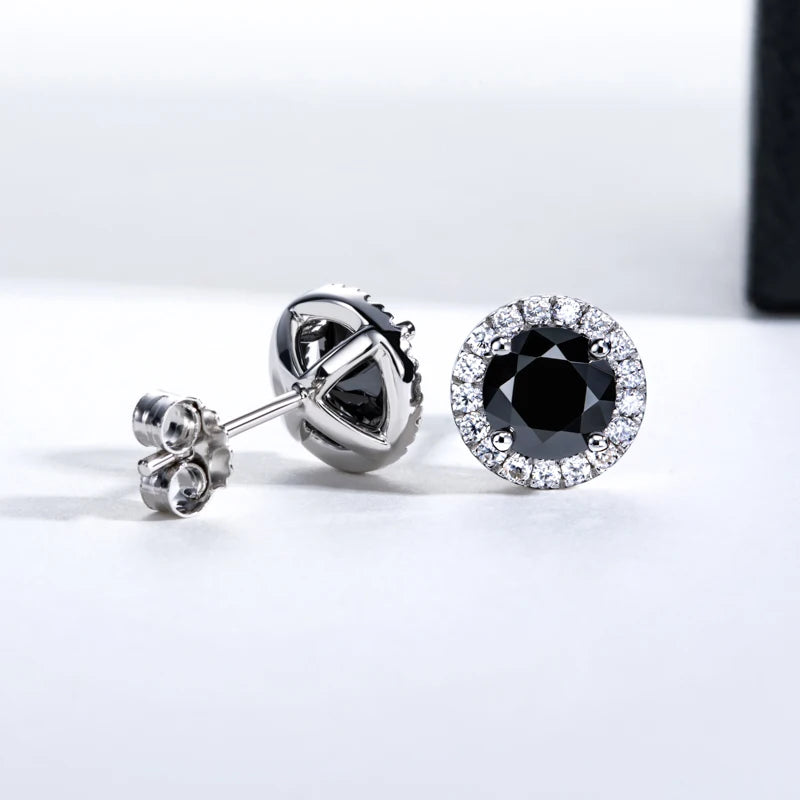 MossanRappr 1ct Black Moissanite Iced Out Diamond Stud Earrings For Women 925 Sterling Silver Top Quality Hip Hop Jewelry Gifts