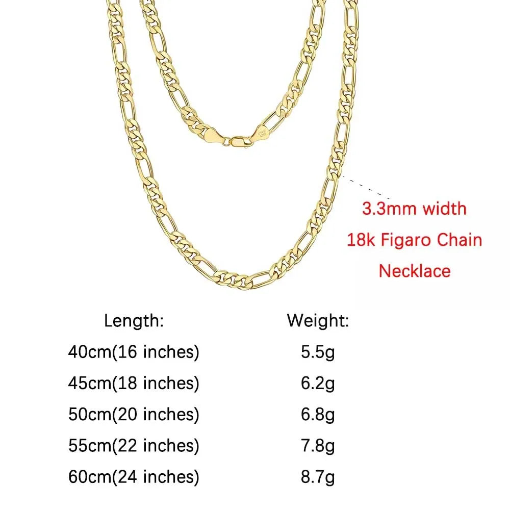 Rinntin 925 Sterling Silver 3.3mm Diamond-Cut Figaro Chain Necklace For Men Women Fashion Silver Necklace Luxury Jewelry SC34