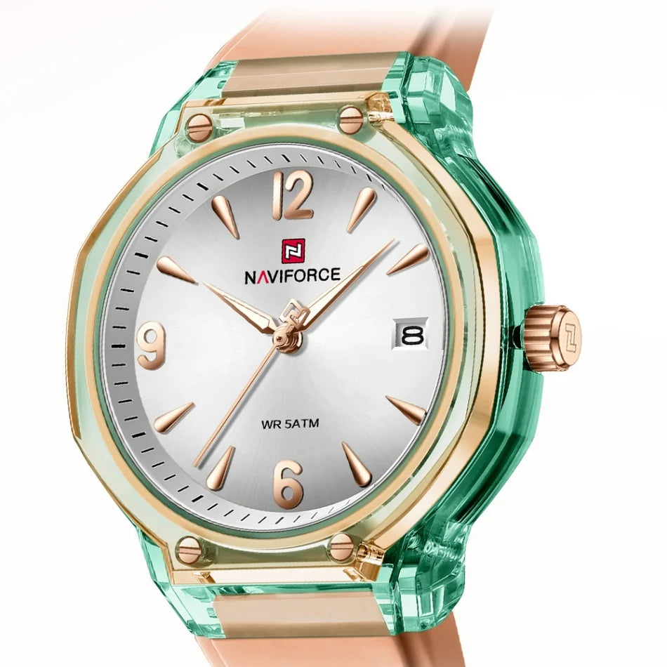 NAVIFORCE Fashion Waterproof Ladies Watch with Luminous Pointer Display Fashionable Silicone Strap Night Glow Women's Watches