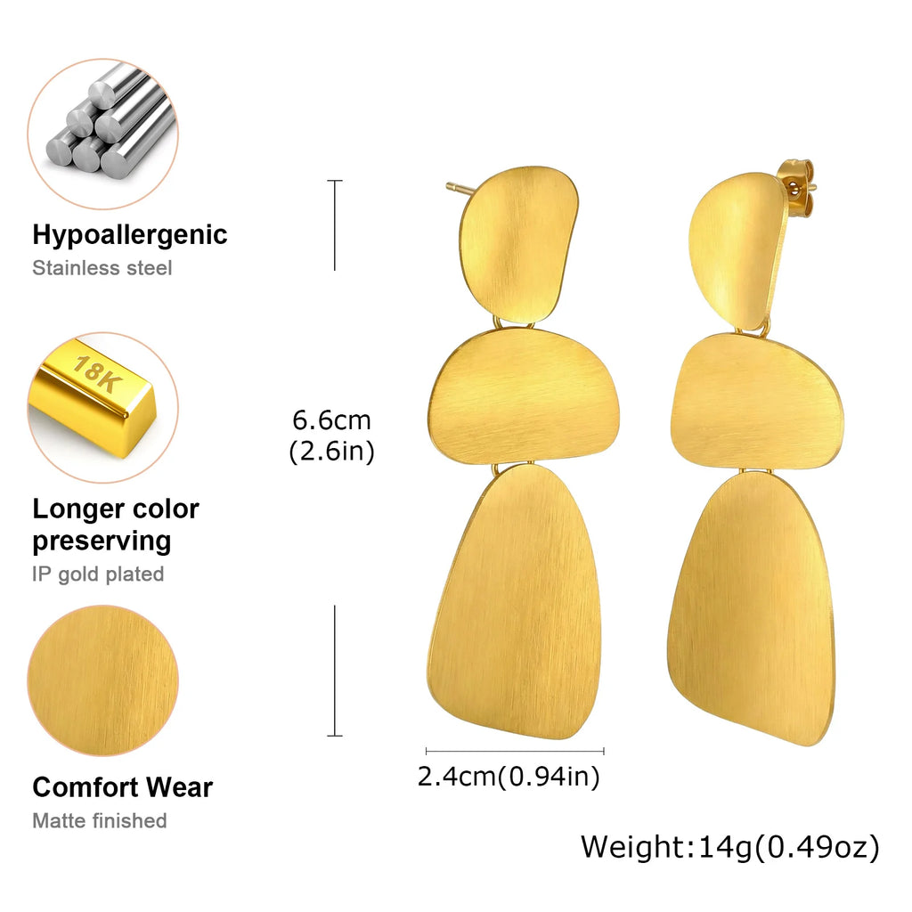 Stainless Steel Brushed Geometric Drop Earrings, 18K Gold Plated Irregular Dangle Earring Women, Minimalist Statement Jewelry