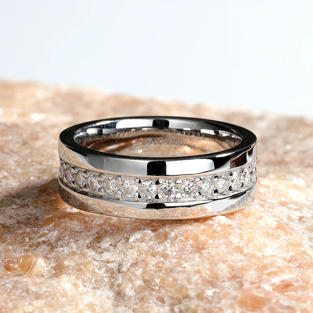 Serenity 2mm D Color Moissanite Rings for Men Gift 100% S925 Sterling Silver Plated 18K Lab Diamond Eternity Rings Fine Jewelry