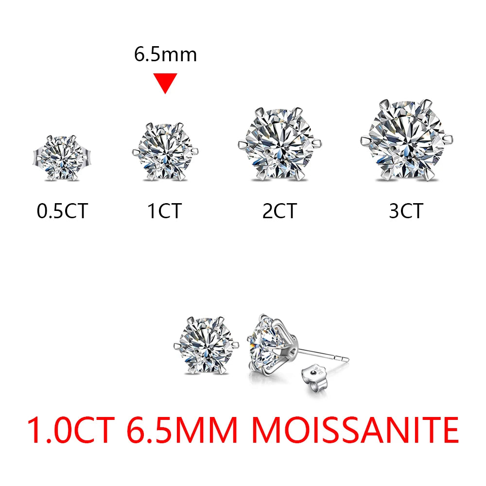 New Arrival 2.0 Carat Moissanite Gemstone Stud Earrings for Women Solid 925 Sterling Silver D color Solitaire Fine Jewelry