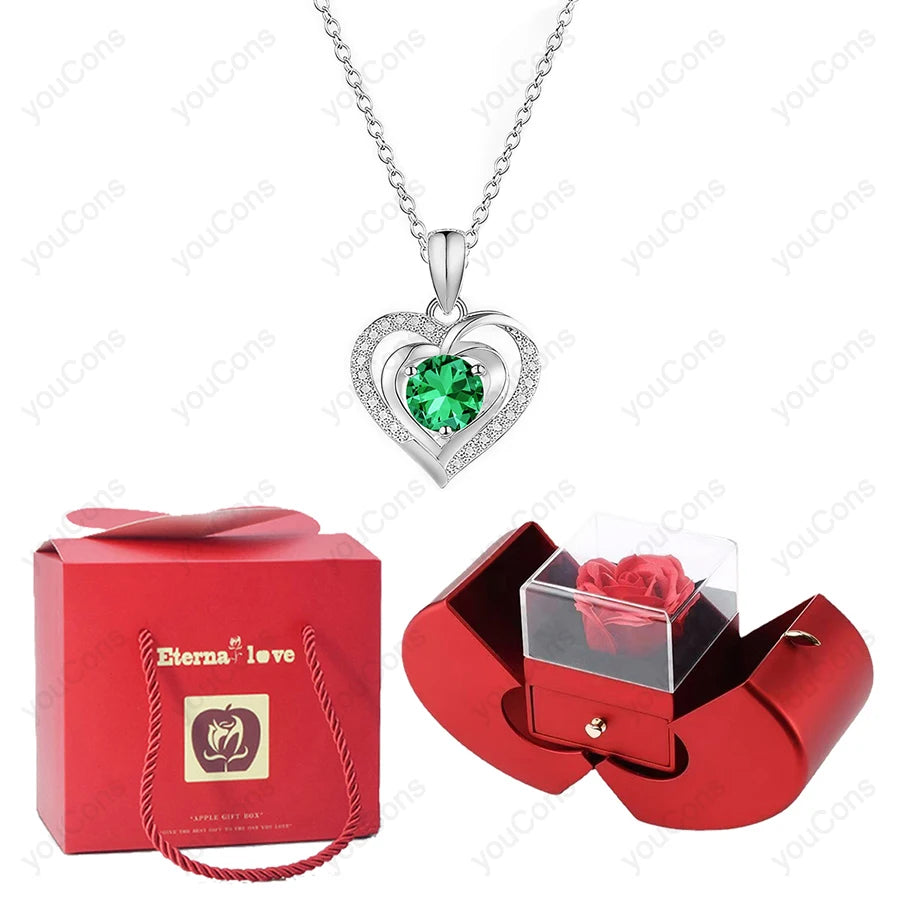Heart Zircon Necklace Pendant With Apple Gift Box 2025 New Jewelry Set For Wife Girlfriend Christmas Valentine Anniversary Gift