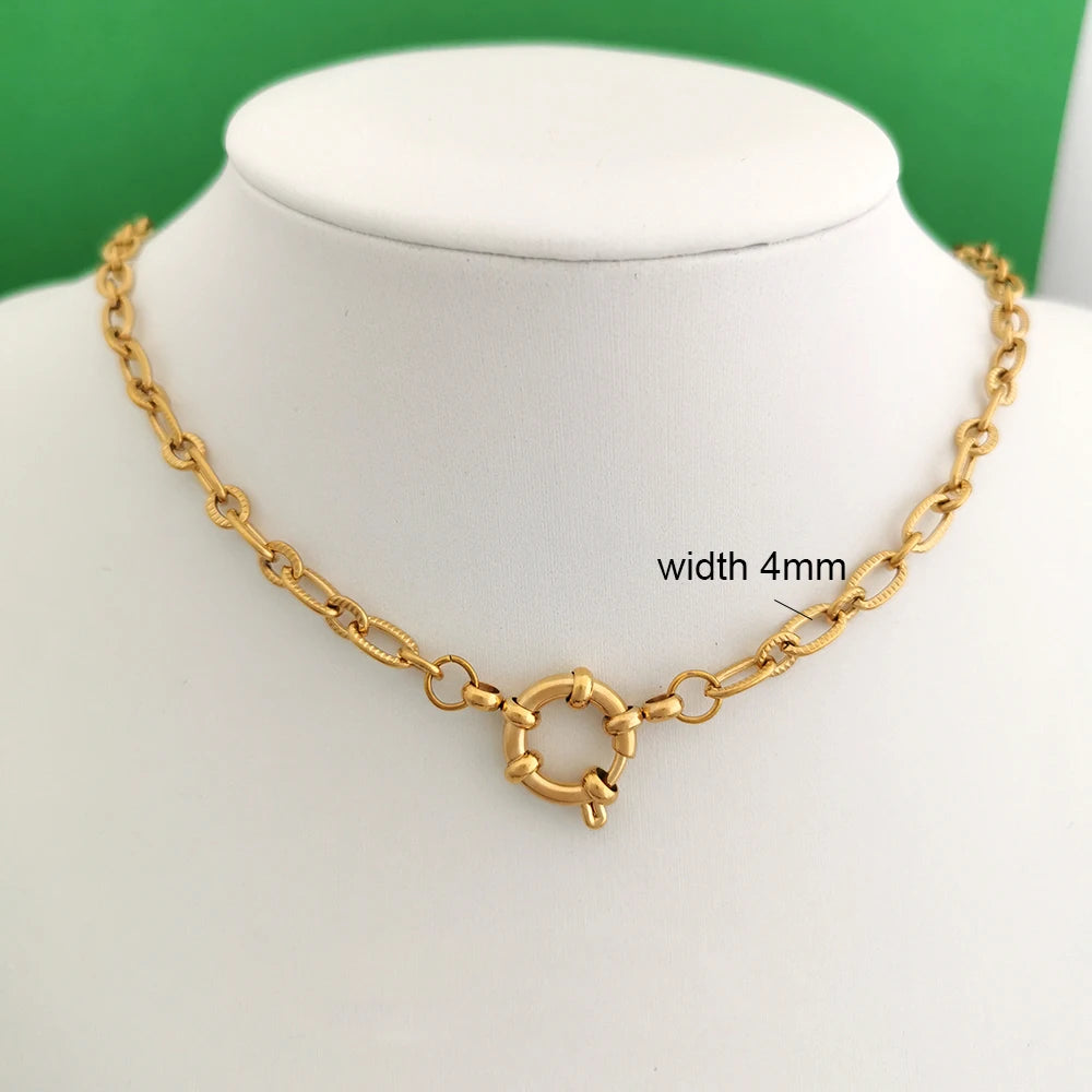 Spring Sailor Clasp Necklace Women Men Choker Stainless Steel Geometric Paperclip Link Chain Rolo PVD Gold Color Wholesale