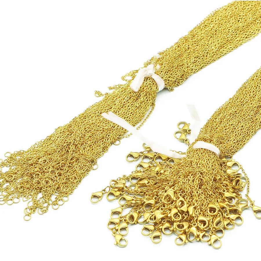 100pcs/Lot Bulk Wholesale 304 Stainless Steel Cable Link Rolo Chain Necklace for DIY Jewelry Making Silver Color 45-50cm Women