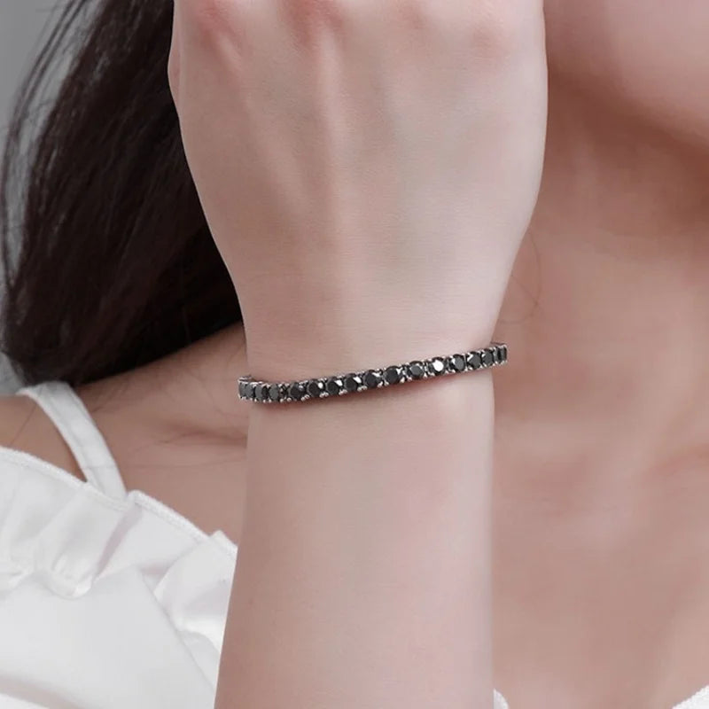 Factory Price Real S925 Sterling Silver Plated 18K Gold 5A Grade Zircon Black Tennis Bracelet for Men and Women Fashion Jewelry