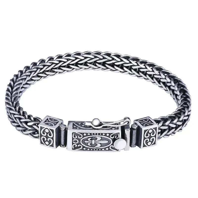 925 Silver Vintage Bangles Dragon Bone Chain Weaving Bracelet for Women and Men Double chains Buckle Can Wear Banquet Jewelry