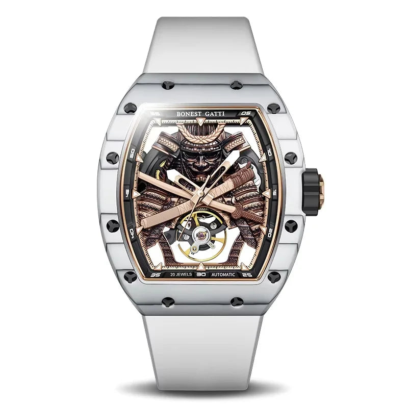 BONEST GATTI Carbon Fiber Case Men Automatic Movement Wristwatch Skeleton Warrior Sapphire Glass Mechanical Watches for Men 2025