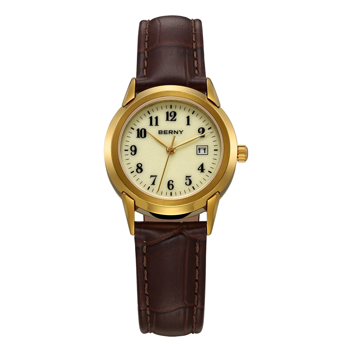 BENRY Golden Women's Quartz Watch Fashion Ladies Wristwatch Luminous Top Display Dial Leather Strap Waterproof Women Watches