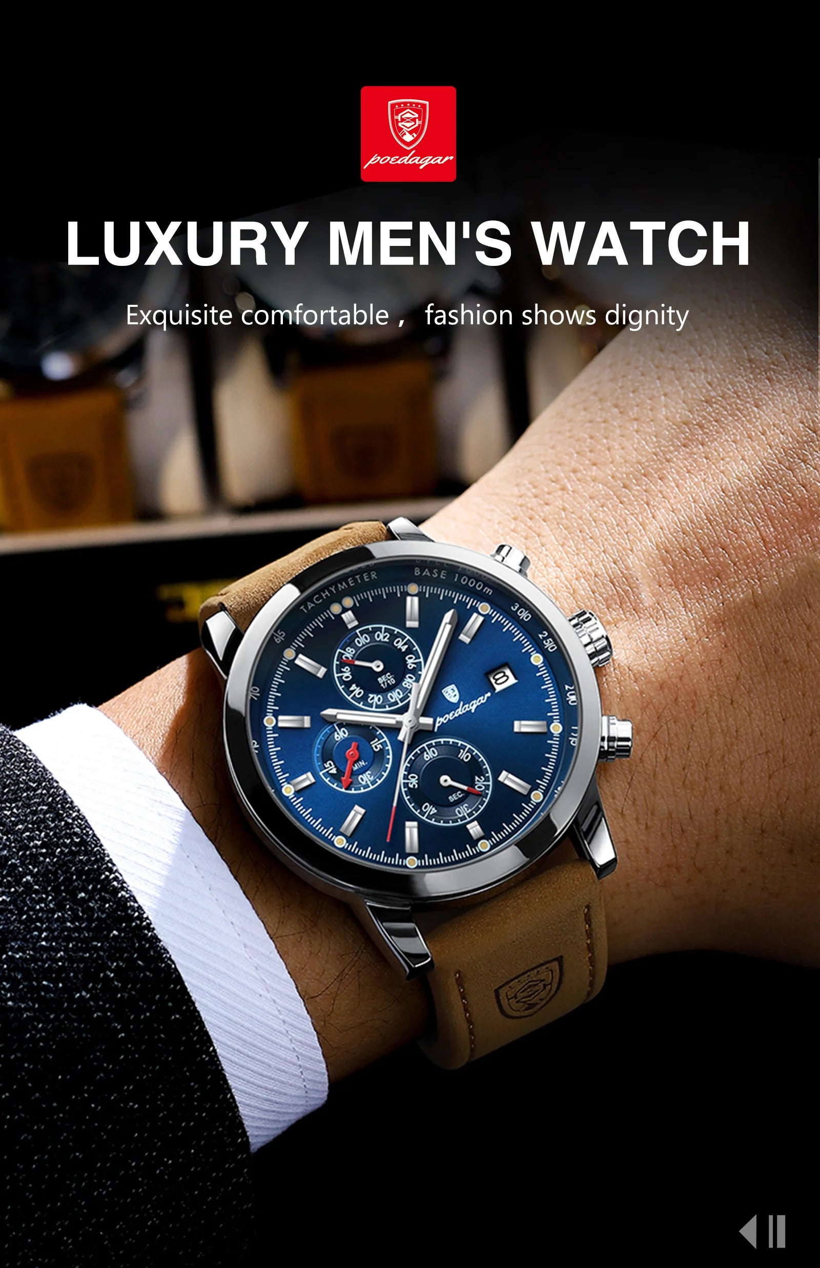 POEDAGAR Luxury Trendy Man Watch Date Waterproof Luminous Chronograph Men Watch Sports Male Stylish Leather Men's Quartz Watches