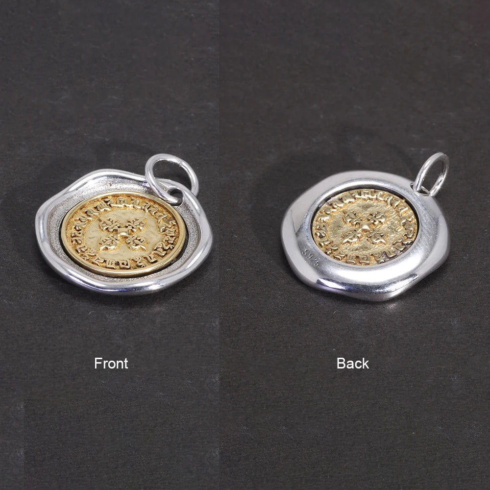 Real Pure 925 Sterling Silver Vajra Pestle Pendant Necklace for Men and Women Round Shape Gold Vermeil Amulet Jewelry
