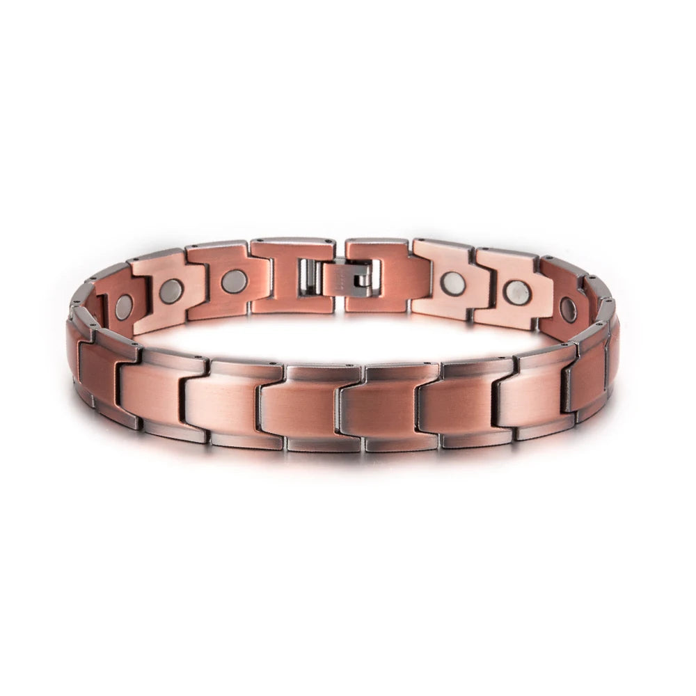 Vinterly Magnetic Pure Copper Bracelet Men 12mm Wide Wristband Metal Magnet Therapy Hand Chain Link Health Energy Male Jewelry