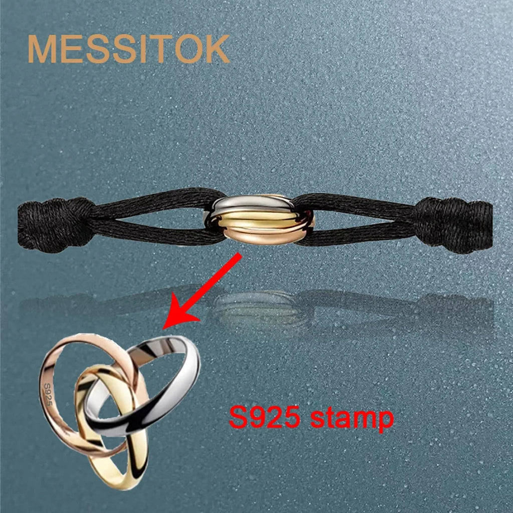 MESSITOK Classic luxury jewelry S 925 silver three ring tri color cross couple bracelet. Holiday gifts. Not fading. Not allergic