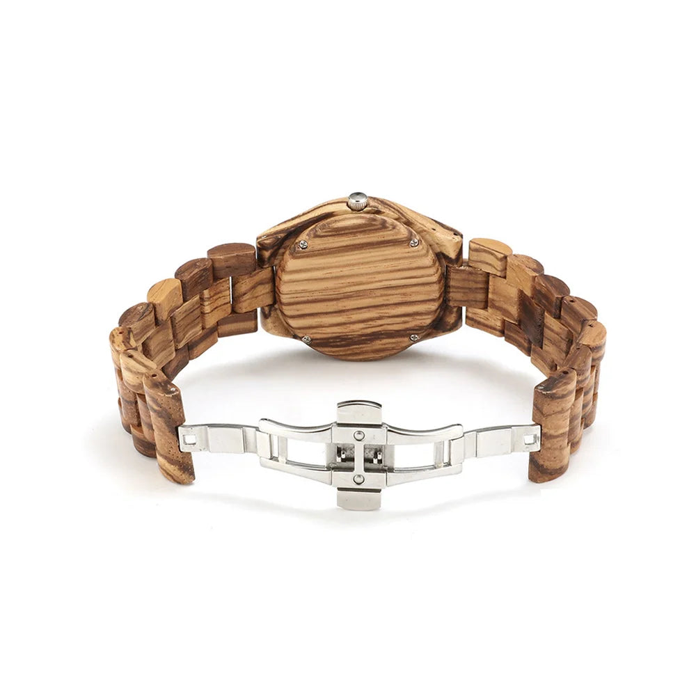 Diamond Women Watches Natural Wood Gold Dial Watch Ladies Wrist Watches Luxury Brand Rhinestone Womens Wooden Bracelet Watches