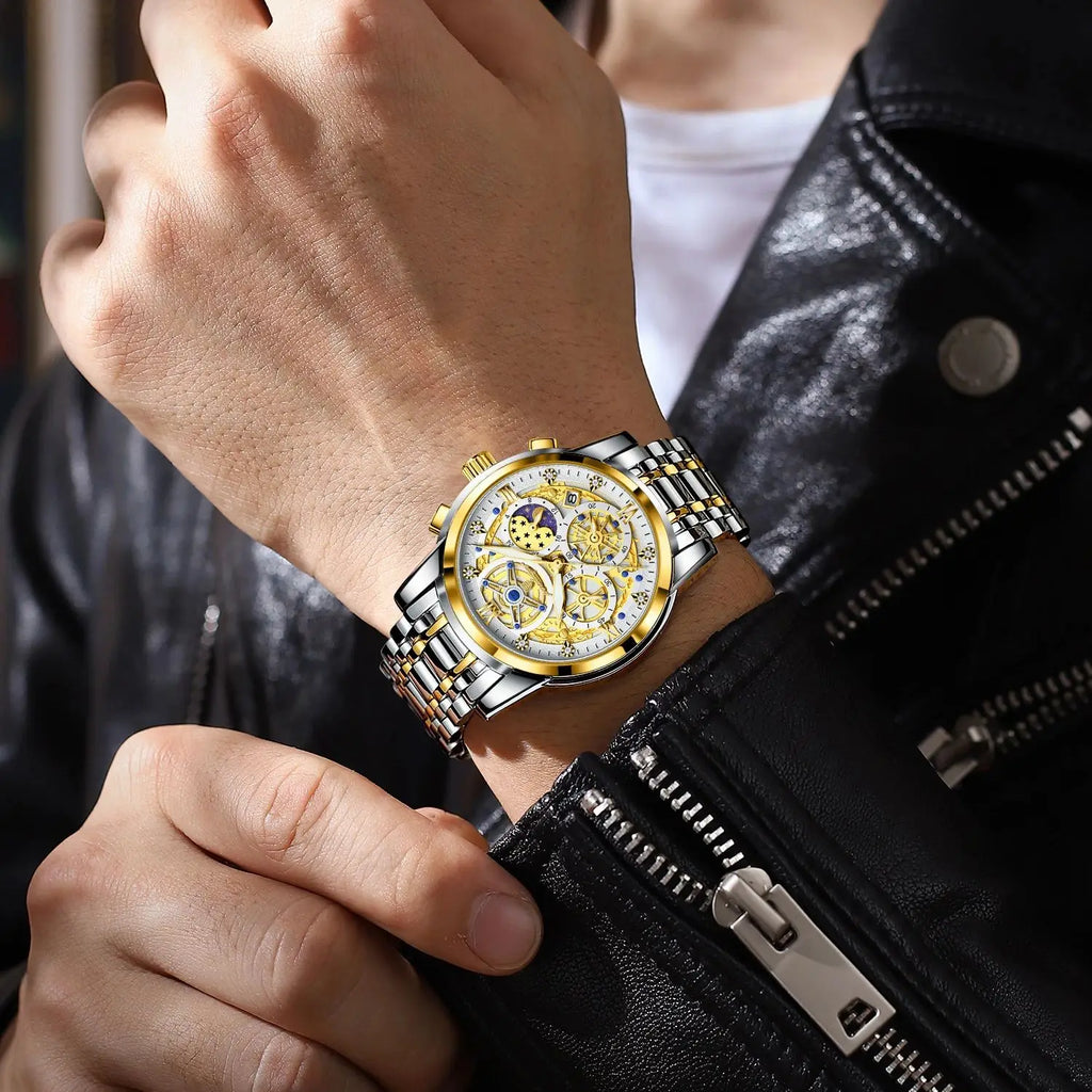 POEDAGAR Luxury Men's Quartz Watches Stainless Steel Date Chronograph Men Wristwatch Waterproof Luminous Fashion Man Watch Reloj