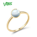 VISTOSO Pure 14K 585 Yellow Gold Rings For Women Genuine Sky Blue Topaz Solitaire Classsic Delicate Round Wedding Fine Jewelry