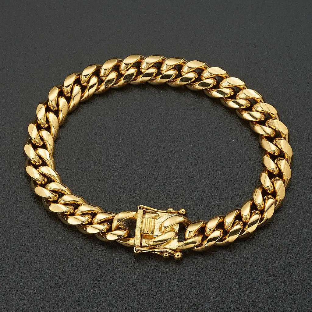 Gold Color/Rose Gold Stainless Steel Curb Cuban Link Chain Bracelet Bangle Jewelry 7-11inch for Men Women 8/10/12/14/16/18mm