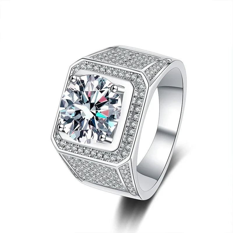 NeeTim D Color 10 Carat Moissanite Ring for Men S925 Sterling Silver Plated with White Gold Luxury Man Wedding Ring Fine Jewelry